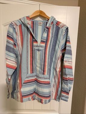 Faherty Light Blue Multistripe Hooded Baja Shirt